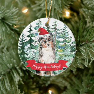 Happy Howlidays Australian Shepherd Dog Weihnachte Keramik Ornament