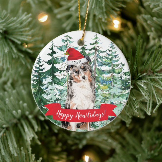 Happy Howlidays Australian Shepherd Dog Weihnachte Keramik Ornament (Baum)