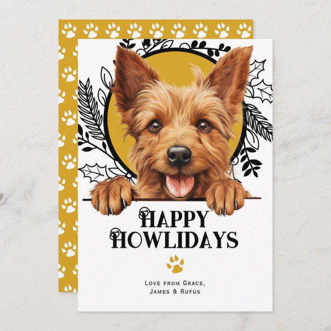 Happy Howlidays Australian Terrier Dog Feiertagskarte (Vorne/Hinten)