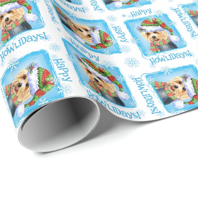 Happy Howlidays Australian Terrier Wrapping Paper Geschenkpapier (Rolleneckpunkt)