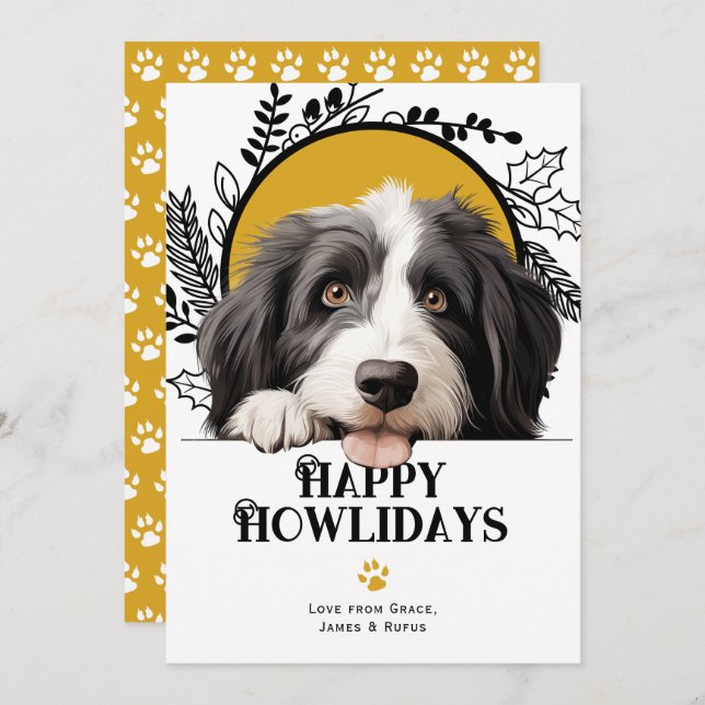 Happy Howlidays Bartded Collie Dog Weihnachten (Vorne/Hinten)