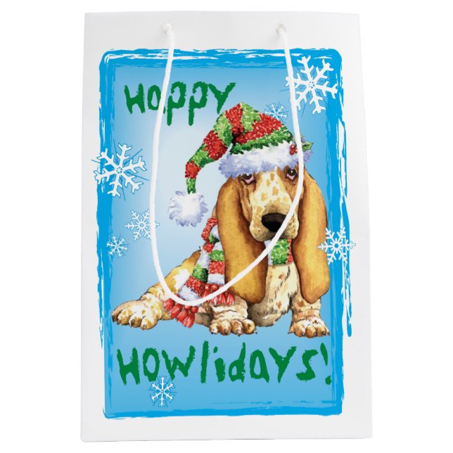 Happy Howlidays Basset Mittlere Geschenktüte (Vorderseite)