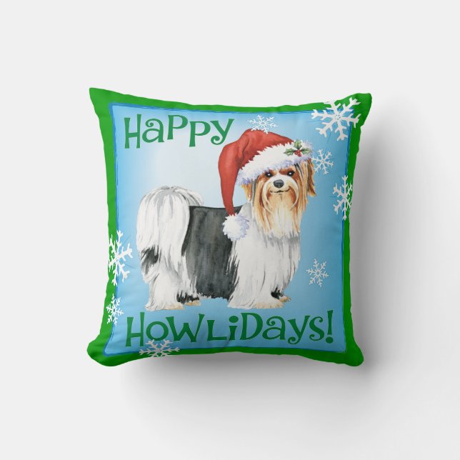 Happy Howlidays Biewer Terrier Throw Pillow Kissen (Vorderseite)