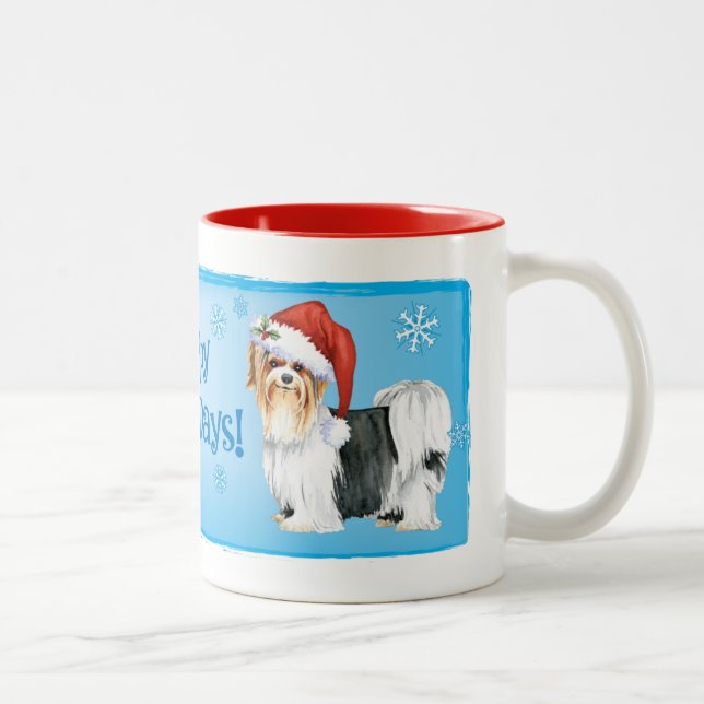 Happy Howlidays Biewer Terrier Zwei-Tone-Kaffee-Ta Zweifarbige Tasse (Rechts)