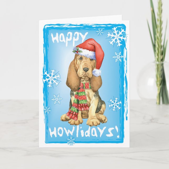 Happy Howlidays Bloodhound Feiertagskarte (Vorderseite)