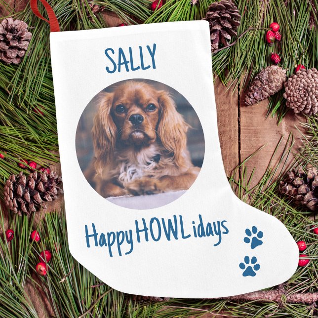 Happy HOWLidays Blue Christmas Pet Foto Kleiner Weihnachtsstrumpf (Von Creator hochgeladen)