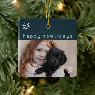 Happy Howlidays Blue Foto Dog Keramikornament