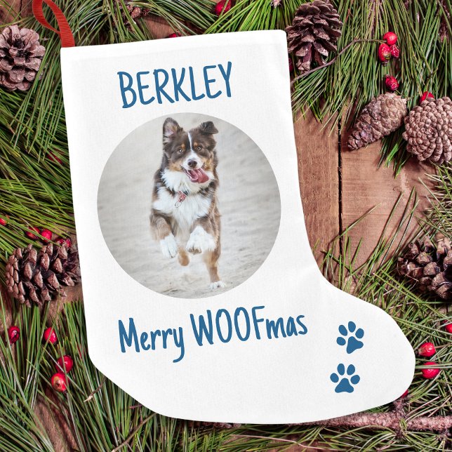 Happy HOWLidays Blue Gray Christmas Pet Foto Kleiner Weihnachtsstrumpf (Von Creator hochgeladen)