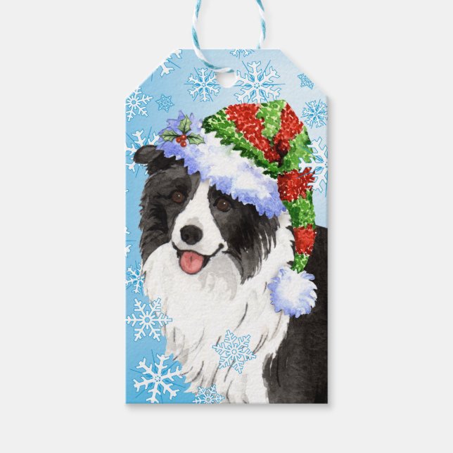 Happy Howlidays Border Collie Geschenkanhänger (Vorderseite)