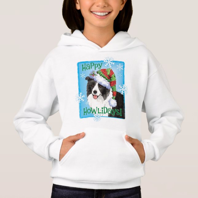 Happy Howlidays Border Collie Hoodie (Vorderseite)