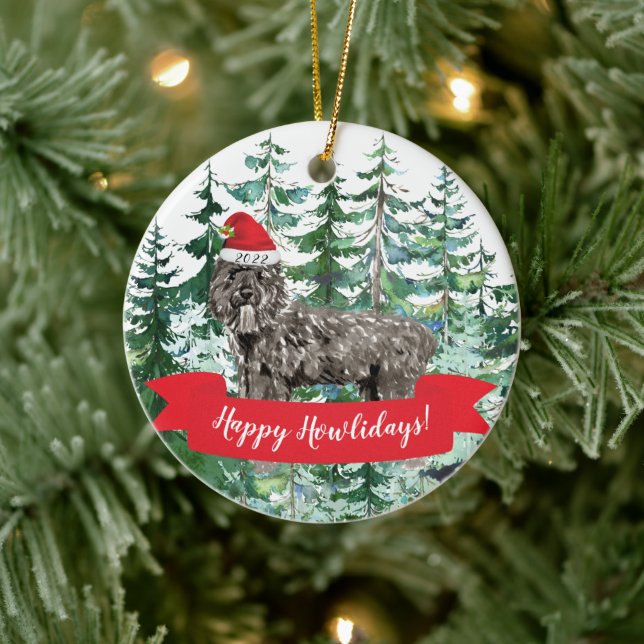 Happy Howlidays Bouvier des Flandres Weihnachten Keramik Ornament (Baum)