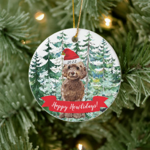 Happy Howlidays Brown Cockapoo Dog Christmas Ornam Keramik Ornament