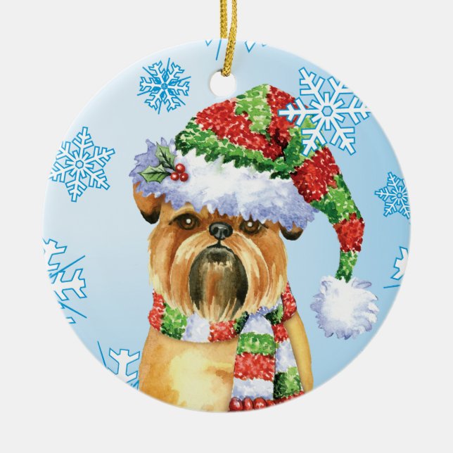 Happy Howlidays Brussels Griffon Keramik Ornament (Vorne)