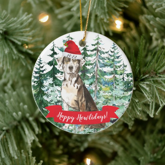 Happy Howlidays Catahoula Leopard Dog Weihnachten  Keramik Ornament (Baum)