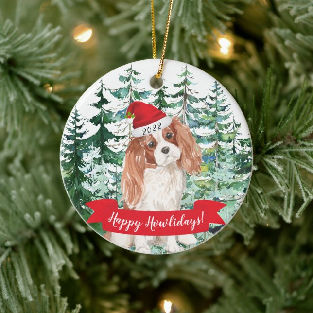 Happy Howlidays Cavalier King Charle Dog Weihnacht Keramik Ornament (Baum)