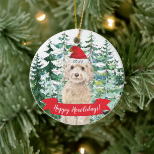 Happy Howlidays champagne Cockapoo Dog Christmas O Keramik Ornament