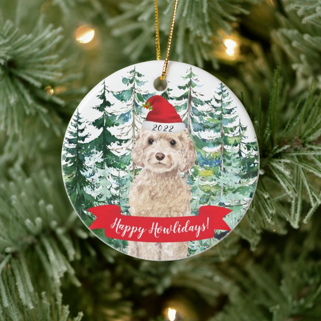 Happy Howlidays Champagne Cockapoo Dog Christmas O Keramik Ornament (Baum)