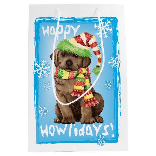 Happy Howlidays Chocolate Labrador Mittlere Geschenktüte (Vorderseite)