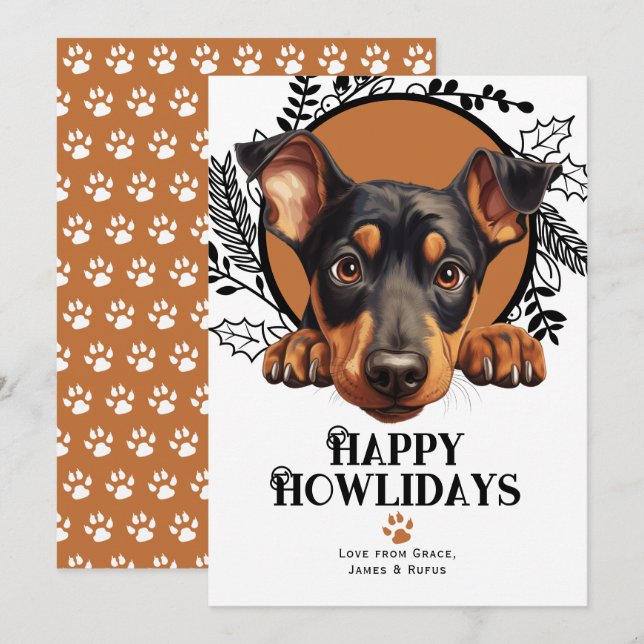Happy Howlidays Doberman Pinscher Dog Christmas Feiertagskarte (Vorne/Hinten)