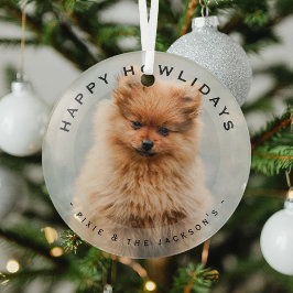 Happy Howlidays Dog Christmas Modern Overlay Foto Ornament Aus Glas