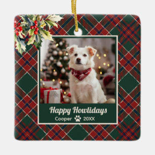 Happy Howlidays Dog Green Red Kariert Weihnachten Keramikornament