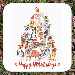 Happy HOWLidays Dog Lover Christmas Tree Hunde Quadratischer Aufkleber