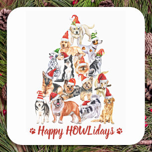 Happy HOWLidays Dog Lover Christmas Tree Hunde Quadratischer Aufkleber