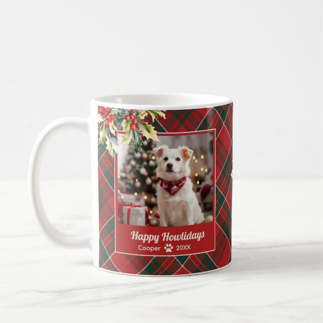 Happy Howlidays Dog Red Green Kariert Weihnachten Kaffeetasse (Links)