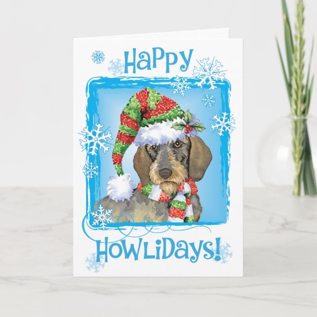 Happy Howlidays Drahthaar Dackel Feiertagskarte (Vorderseite)