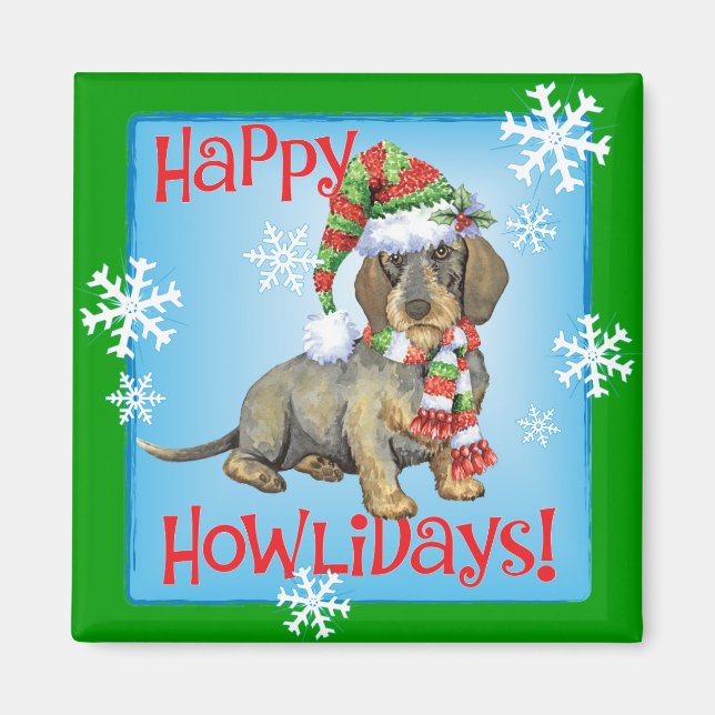 Happy Howlidays Drahthaar Dackel Magnet (Vorne)