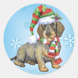 Happy Howlidays Drahthaar Dackel Runder Aufkleber