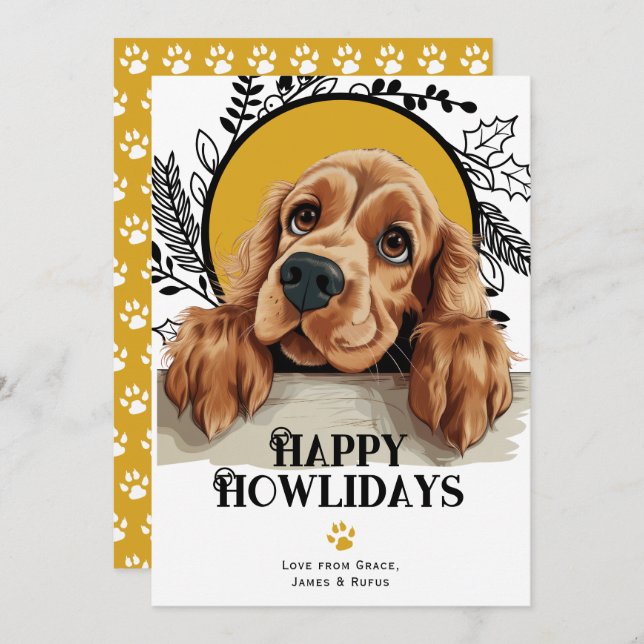 Happy Howlidays English Cocker Spaniel Feiertagskarte (Vorne/Hinten)