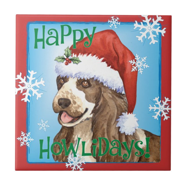 Happy Howlidays English Cocker Spaniel Fliese (Vorderseite)