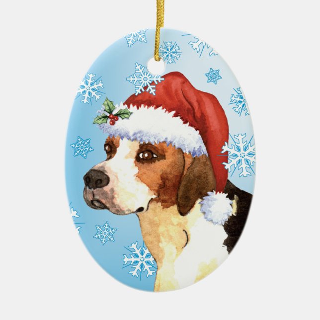 Happy Howlidays English Foxhound Keramikornament (Vorne)