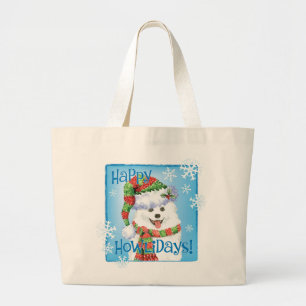 Happy Howlidays Eskimo Dog Large Tote Bag Jumbo Stoffbeutel