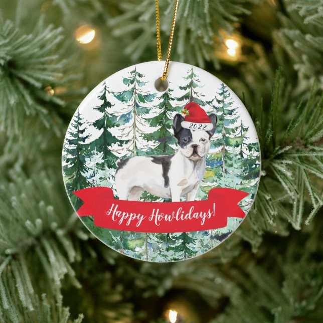 Happy Howlidays Französischer Bulldog Hund Weihnac Keramik Ornament (Baum)