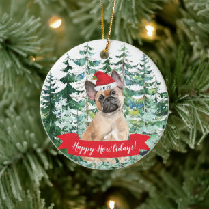 Happy Howlidays French Bulldog Dog Christmas Ornam Keramik Ornament