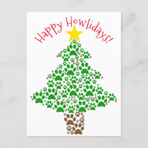 Happy Howlidays Fun Dog Lover Paw Print Foto Feiertagspostkarte