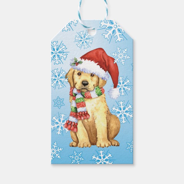 Happy Howlidays Gelbe Labrador Geschenkanhänger (Vorderseite)