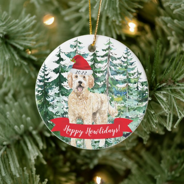 Happy Howlidays Golden Doodle Hund Weihnachten Keramik Ornament (Baum)