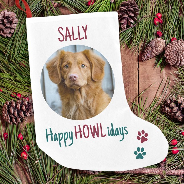 Happy HOWLidays Green Red Christmas Pet Foto Kleiner Weihnachtsstrumpf (Von Creator hochgeladen)
