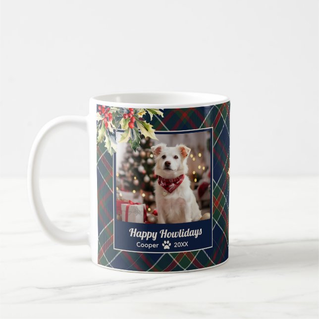Happy Howlidays Hund Blue Green Red Kariert Weihna Kaffeetasse (Links)