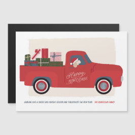 Happy Howlidays Hund in Truck Zeichnend Urlaubskar Magneteinladung
