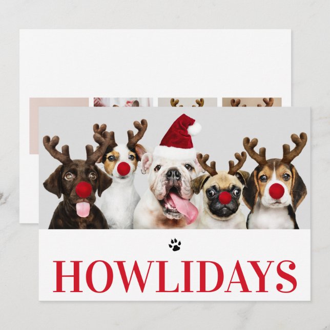 Happy Howlidays Hund Weihnachten 5 Foto-Karte Einladung (Vorne/Hinten)