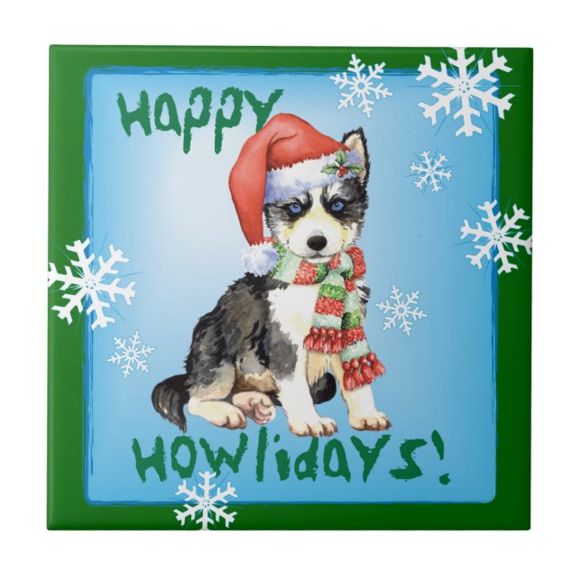 Happy Howlidays Husky Fliese (Vorderseite)