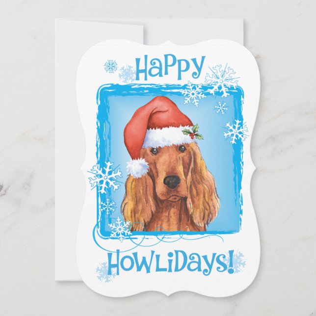Happy Howlidays Irish Setter Feiertagskarte (Vorderseite)