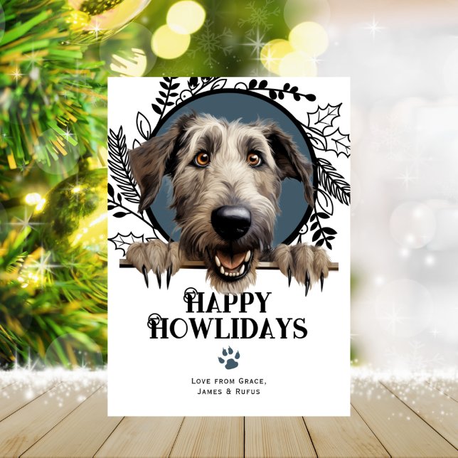 Happy Howlidays Irish Wolfhound Dog Weihnachten (Happy Howlidays Irish Wolfhound Dog Christmas Holiday Cards by Ricaso. Cute breed holiday cards)