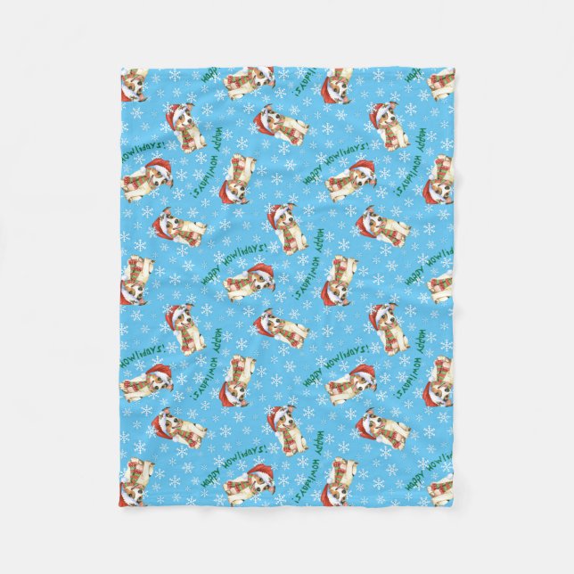 Happy Howlidays Jack Russell Terrier Fleecedecke (Vorderseite)