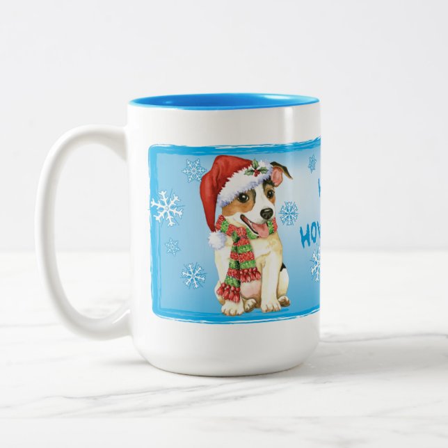Happy Howlidays Jack Russell Terrier Zweifarbige Tasse (Links)