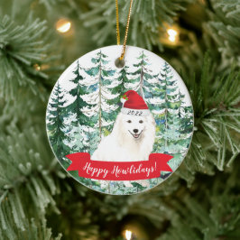 Happy Howlidays Japanese Spitz Dog Christmas Ornam Keramik Ornament